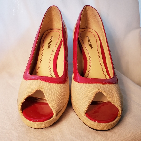 Retro Bongo “Bella” Fabric Pumps with Red Patent Leather - Picture 4 of 9